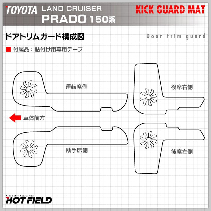 トヨタ 新型対応 ランドクルーザープラド 150系 ランクル150 ドアトリムガード+グローブボックスガード◆キックガード 日本製 HOTFIELD 【Y】