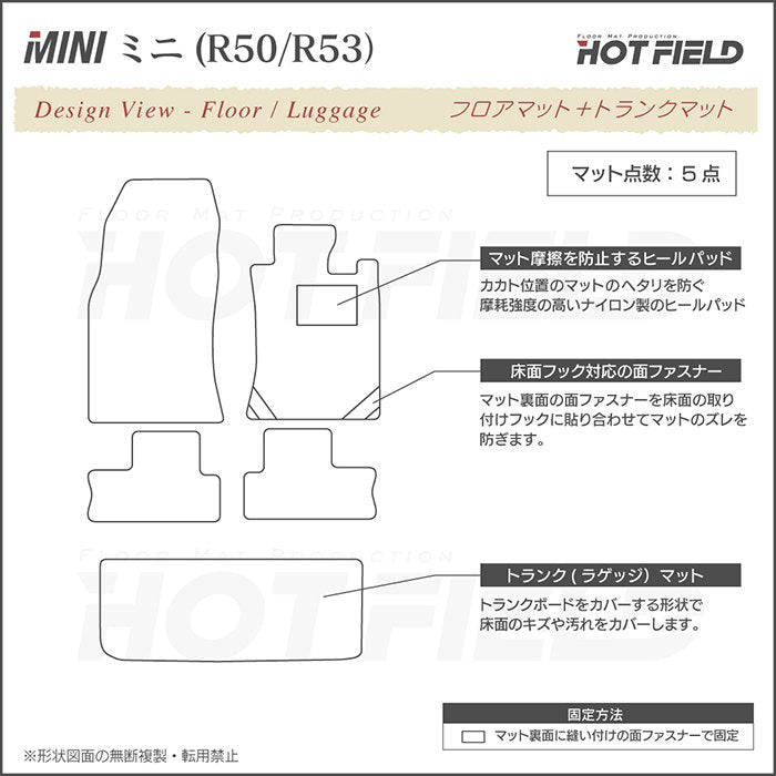 MINI ミニ R50/R53 フロアマット+トランクマット ラゲッジマット ◆カジュアルチェック 日本製 HOTFIELD