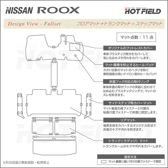 日産 ルークス 40系 フロアマット+ステップマット+トランクマット ラゲッジマット  ◆カジュアルチェック 日本製 HOTFIELD