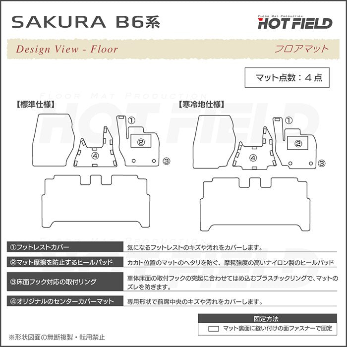日産 サクラ SAKURA B6系 フロアマット ◆カーボンファイバー調 リアルラバー 日本製 HOTFIELD