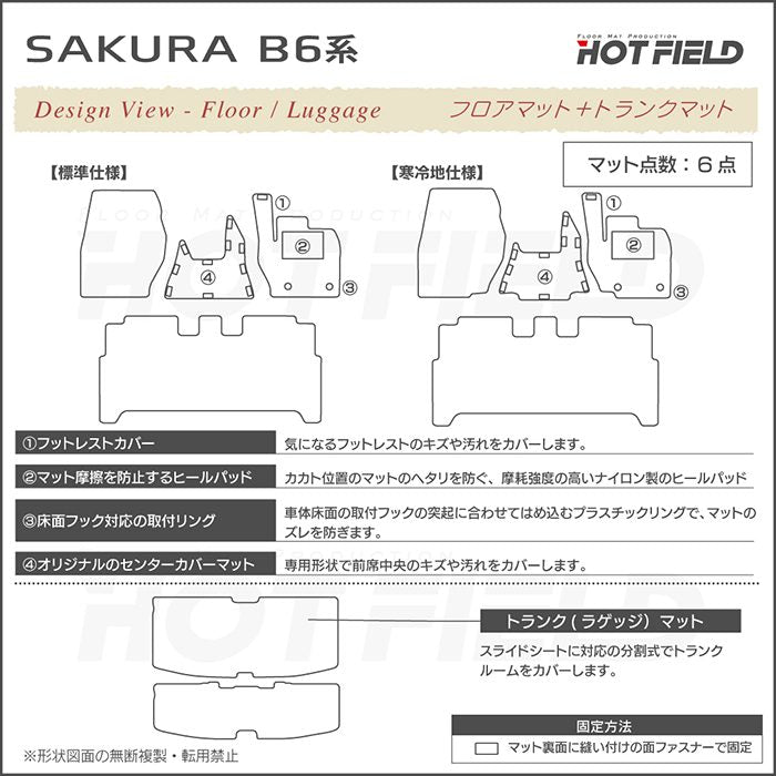 日産 サクラ SAKURA B6系 フロアマット＋トランクマット ラゲッジマット ◆シャギーラグ調 日本製 HOTFIELD