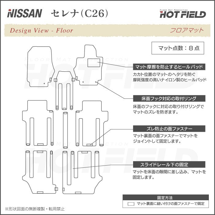 日産 セレナ C26系 フロアマット ◆カーボンファイバー調 リアルラバー 日本製 HOTFIELD