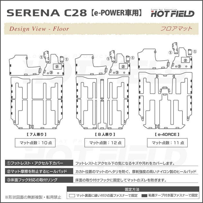 日産 新型対応 セレナ C28系 e-POWER フロアマット＋ステップマット＋トランクマット ラゲッジマット e-4ORCEにも対応 ◆カジュアルチェック 日本製 HOTFIELD