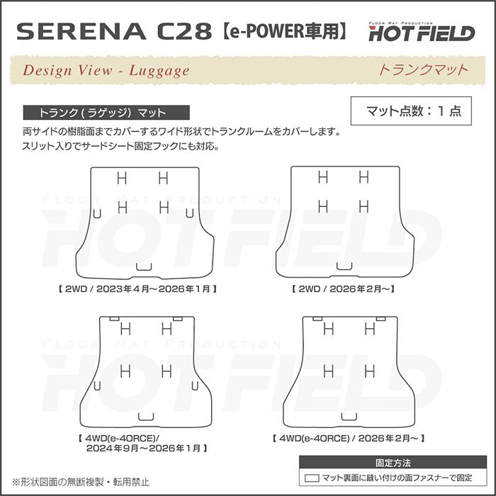 日産 新型対応 セレナ C28系 e-POWER トランクマット ラゲッジマット e-4ORCEにも対応 ◆カーボンファイバー調 リアルラバー 日本製 HOTFIELD