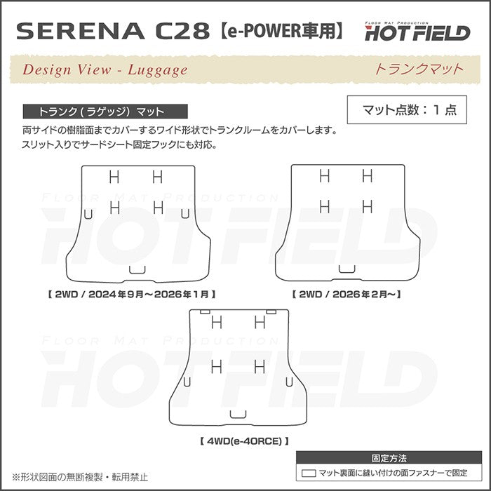 日産 新型対応 セレナ C28系 e-POWER トランクマット ラゲッジマット e-4ORCEにも対応 ◆カーボンファイバー調 リアルラバー 日本製 HOTFIELD