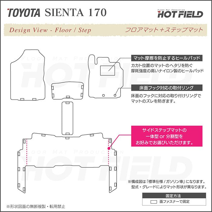 トヨタ シエンタ 5人乗り 170系 フロアマット+ステップマット+トランクマット ラゲッジマット ◆カジュアルチェック 日本製 HOTFIELD
