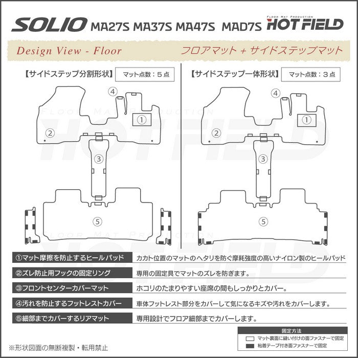スズキ 新型 ソリオ バンディット対応 MAD7S MA27S MA37S MA47S フロアマット+ステップマット+トランクマット ラゲッジマット ◆ジェネラル 日本製 HOTFIELD