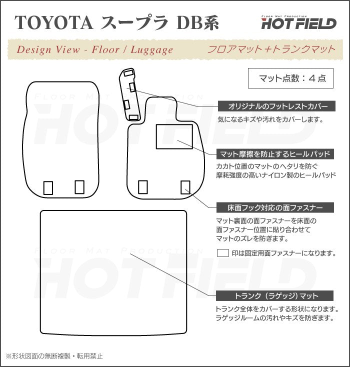 トヨタ 新型 スープラ DB系 フロアマット+トランクマット ラゲッジマット ◆シャギーラグ調 日本製 HOTFIELD