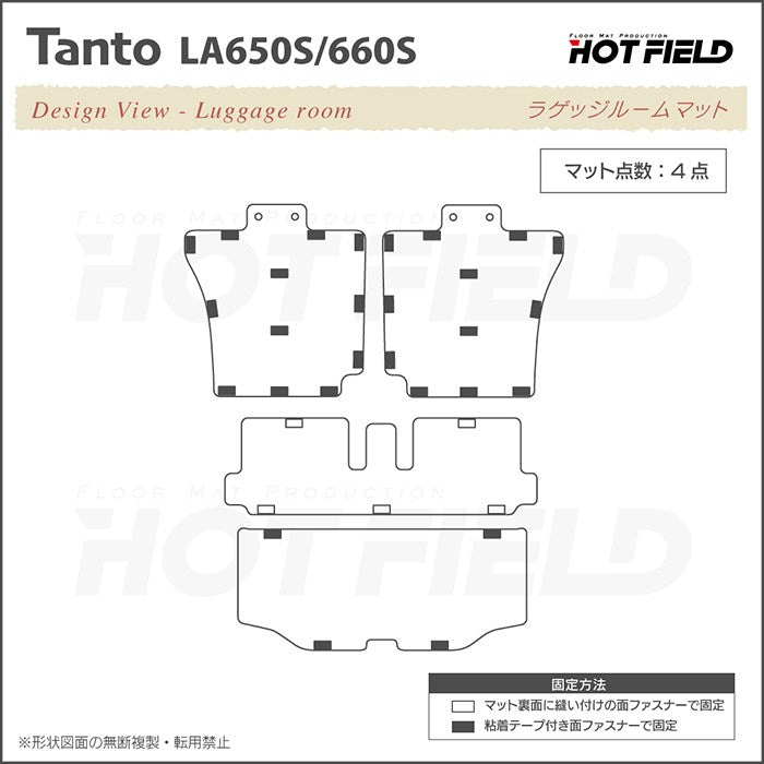 ダイハツ 新型 タント タントカスタム ファンクロス LA650S LA660S ラゲッジルームマット 2022年10月～対応 カーボンファイバー調 リアルラバー 送料無料 日本製 HOTFIELD
