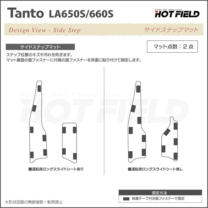 ダイハツ 新型 タント タントカスタム リア用サイドステップマット LA650S LA660S タントファンクロス ◆ジェネラル 日本製 HOTFIELD