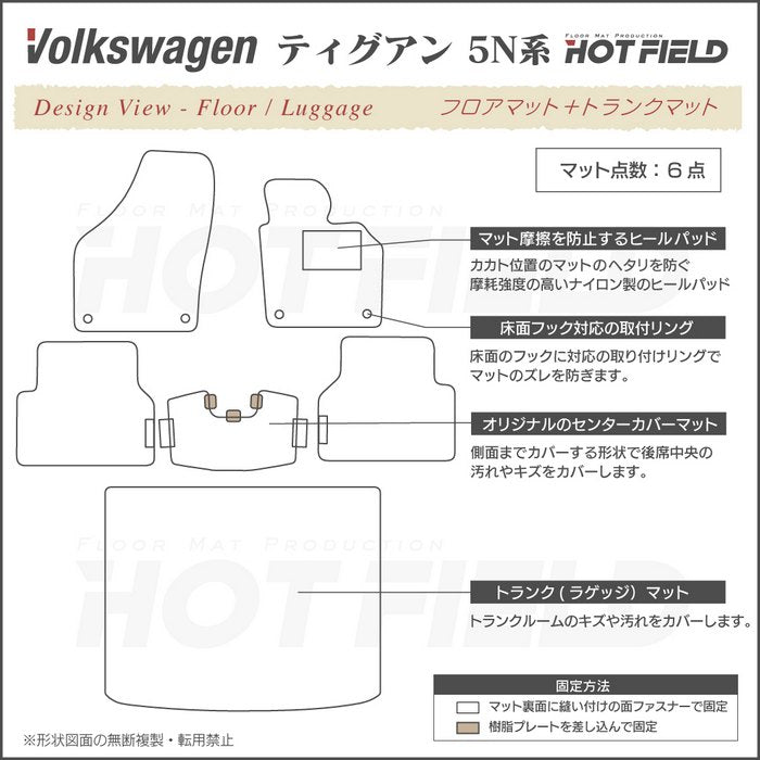 VW フォルクスワーゲン ティグアン 5N系 ～2016年モデル対応 フロアマット+トランクマット ラゲッジマット ◆カジュアルチェック 日本製 HOTFIELD
