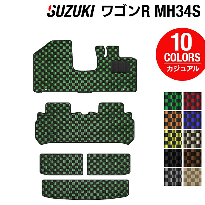スズキ ワゴンR MH34S フロアマット+トランクマット ラゲッジマット ◆カジュアルチェック 日本製 HOTFIELD